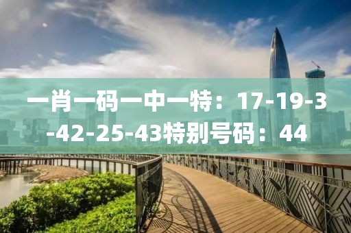 一肖一码一中一特：17-19-3-42-25-43特别号码：44