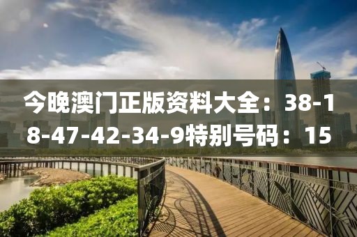 今晚澳门正版资料大全：38-18-47-42-34-9特别号码：15