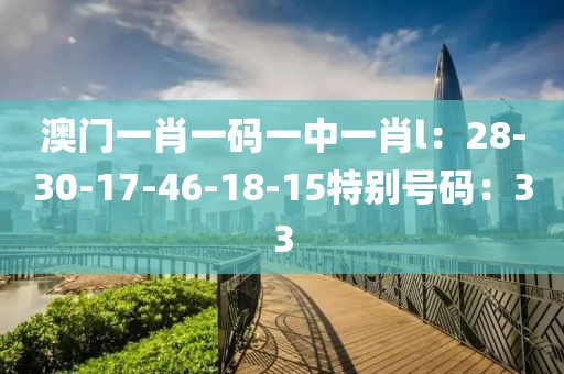 澳门一肖一码一中一肖l：28-30-17-46-18-15特别号码：33
