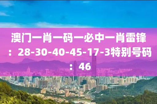 澳门一肖一码一必中一肖雷锋：28-30-40-45-17-3特别号码：46
