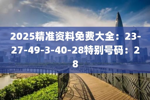 2025精准资料免费大全：23-27-49-3-40-28特别号码：28