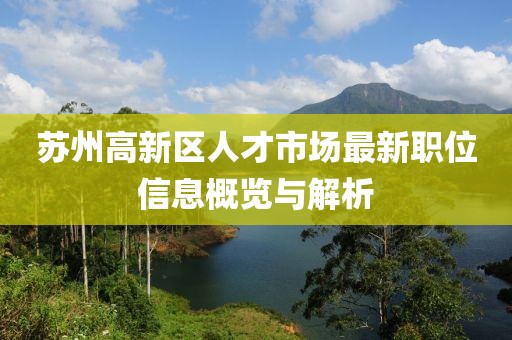 苏州高新区人才市场最新职位信息概览与解析